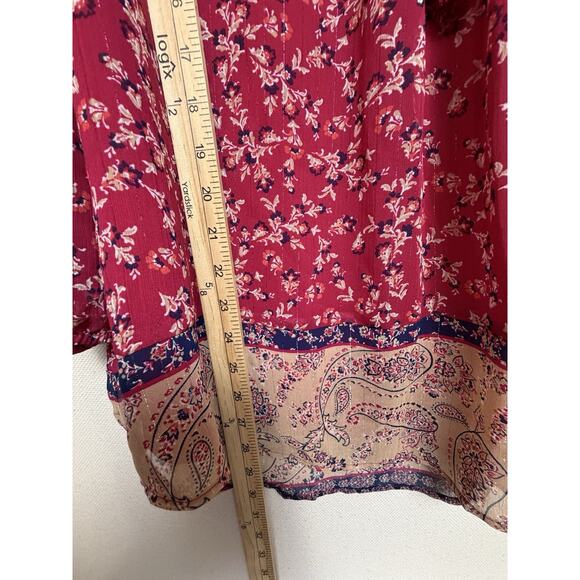 St. John's Bay Women's Blouse Plus Sz 2X Red Shiney Stripes Floral Flowy - Picture 15 of 15